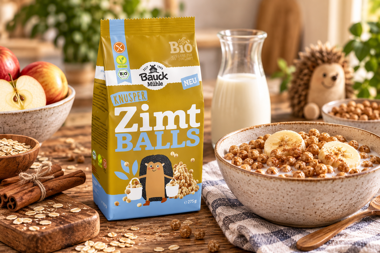 Bezlepkové cereálie SKOŘICOVÉ KULIČKY veganské BIO 275 g - Bauck